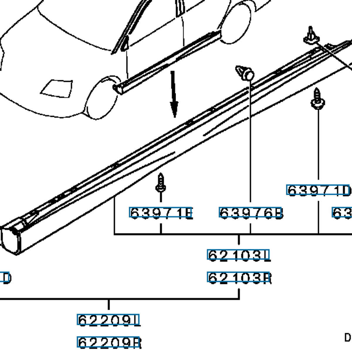 Kanalskjørt, høyre side, hvit, EVO 5-6, (62209R), MR325668