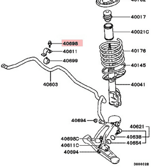 Hovedbilde Bolt Front Suspension Stabiliser, OEM Mitsubishi EVO 4-9, MB142761 (40698)