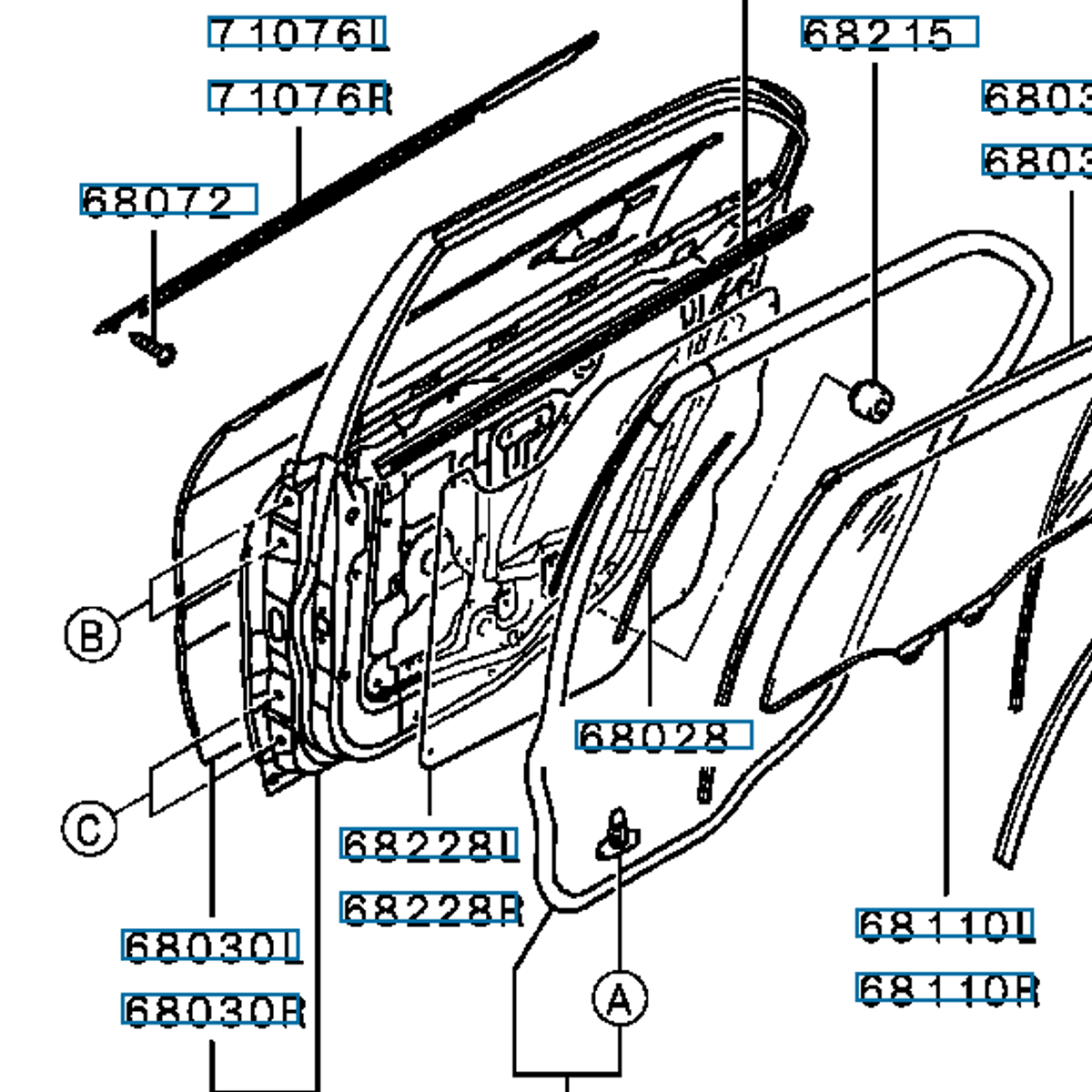 Dørplate, bak, V.side, EVO 4, (68030L), MR208861