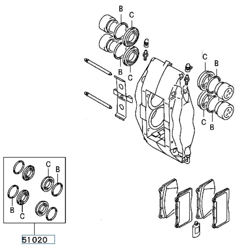 Seal kit, bremse caliper foran, Brembo, Evo 5-9