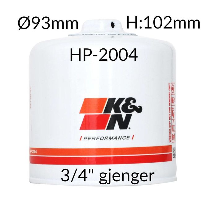Hovedbilde Oljefilter K&N, 3/4 In. - 16 2B, diam 93mm. H102mm, HP-2004