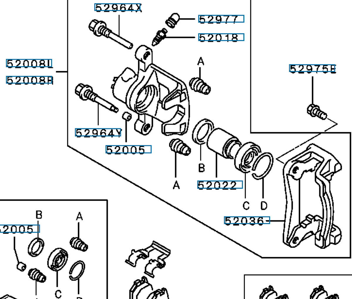 Caliper Kit, Rear Brake RH, EVO 4-9, MR249657 (52008R)