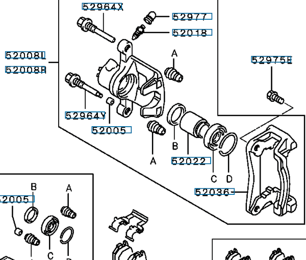 Hovedbilde Caliper Kit, Rear Brake RH, EVO 4-9, MR249657 (52008R)