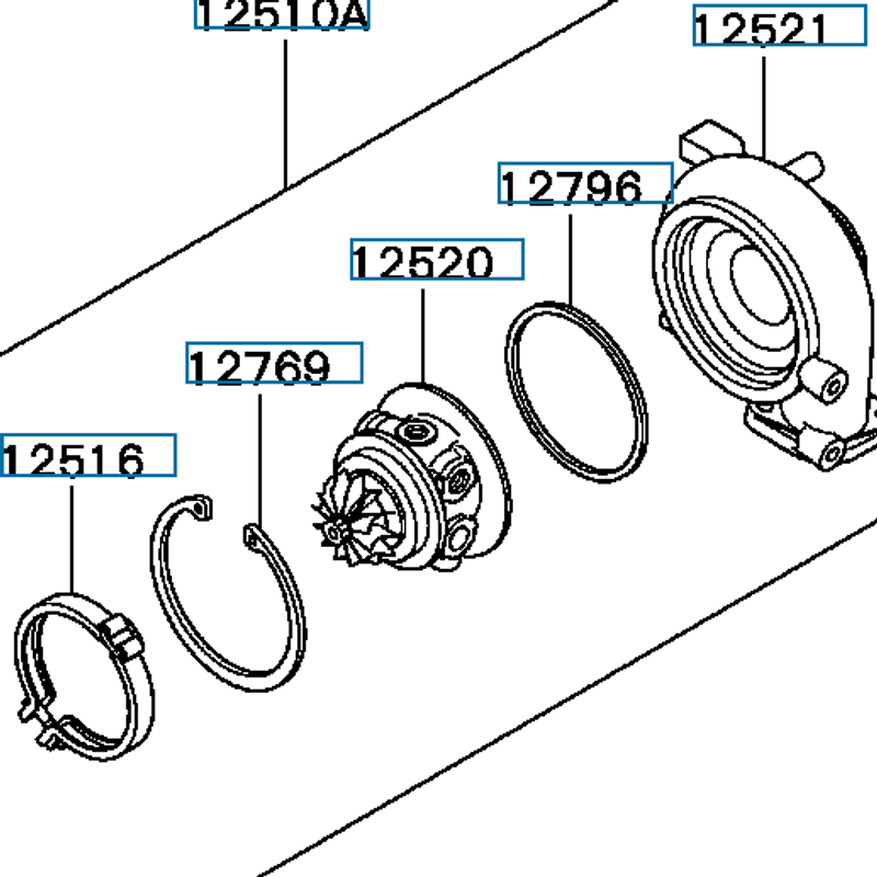 Turbocharger minus Exhaust house, OEM Mitsubishi Evo 7, MR597260 (12510A)